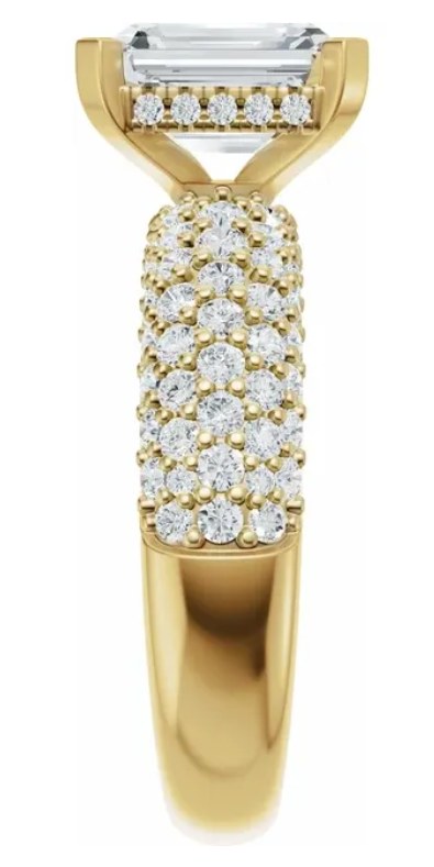 14K Yellow Gold 8x6 mm Emerald 1 1/5 CTW Diamond Engagement Ring with Hidden Halo