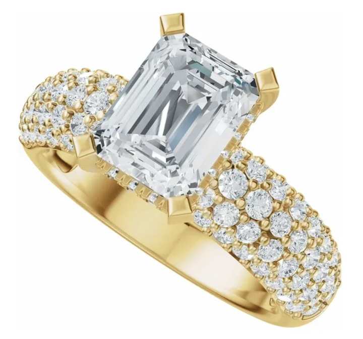 14K Yellow Gold 8x6 mm Emerald 1 1/5 CTW Diamond Engagement Ring with Hidden Halo