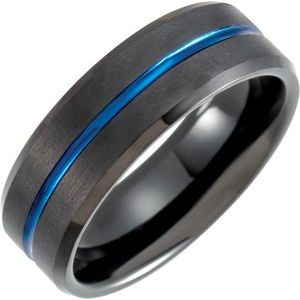 Black & Blue PVD Tungsten 8 mm Beveled-Edge Grooved Comfort-Fit Men's Band. TAR52157:607:P
