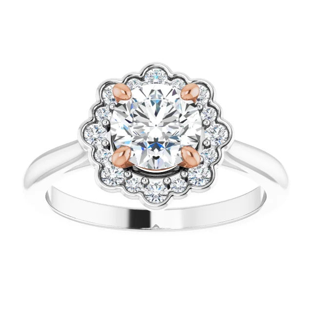 Ladies 14K Halo White Gold Lab Diamond Engagement Ring With 1ct Center Stone VS Clarity, F Color