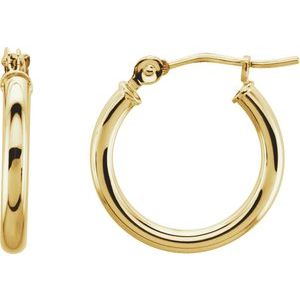14K Yellow Gold Tube 15 mm / 2 mm Hoop Earrings. 20270:163841:P