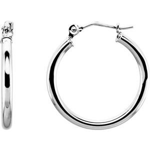 14K White Gold Tube 20 mm / 2 mm Hoop Earrings. 20270:163850:P