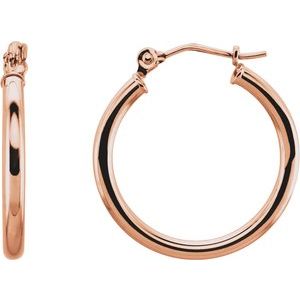 14K Rose Gold Tube 20 mm / 2 mm Hoop Earrings. 20270:6005:P