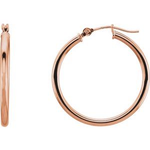 14K Rose Gold Tube 25 mm / 2 mm Hoop Earrings. 20270:6006:P