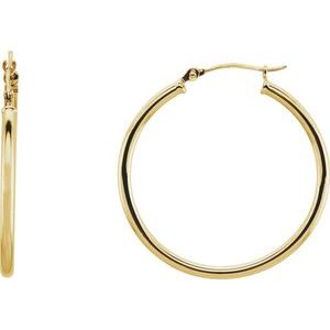 14K Yellow Gold Tube 30 mm / 2 mm Hoop Earrings. 20270:163844:P