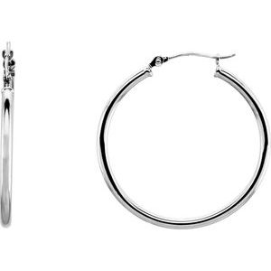 14K White Gold Tube 30 mm / 2 mm Hoop Earrings. 20270:6001:P