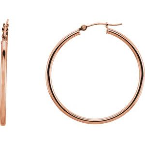 14K Rose Gold Tube 34 mm / 2 mm Hoop Earrings. 20270:6008:P