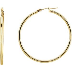 14K Yellow Gold Tube 40 mm / 2 mm Hoop Earrings. 20270:163846:P