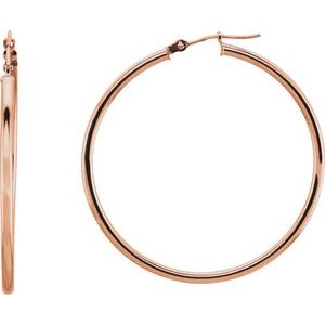 14K Rose Gold Tube 40 mm / 2 mm Hoop Earrings. 20270:6009:P