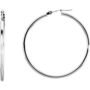 14K White Gold Tube 40 mm / 2 mm Hoop Earrings. 20270:6002:P