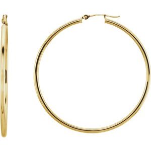 14K Yellow Gold Tube 47 mm / 2 mm Hoop Earrings. 20270:163847:P