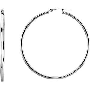 14K White Gold Tube 47 mm / 2 mm Hoop Earrings. 20270:163852:P