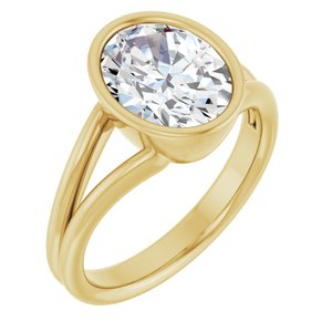 14K Yellow Gold 10x8 mm Oval Bezel-Set Solitaire Engagement Ring. 122340:944:P