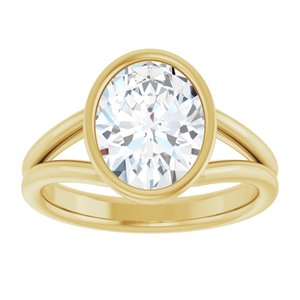 14K Yellow Gold 10x8 mm Oval Bezel-Set Solitaire Engagement Ring. 122340:944:P