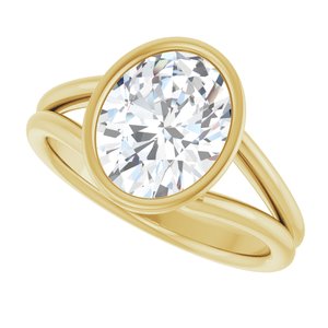 14K Yellow Gold 10x8 mm Oval Bezel-Set Solitaire Engagement Ring. 122340:944:P