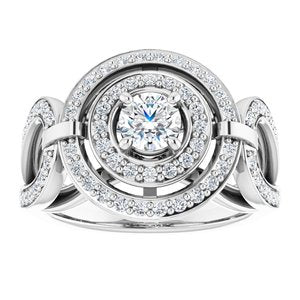 14K White Gold 4.4 mm Round Halo-Style Accented Engagement Ring. 122305:138:P