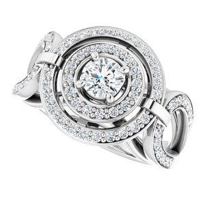 14K White Gold 4.4 mm Round Halo-Style Accented Engagement Ring. 122305:138:P