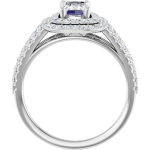 14K White Gold 7x5 mm Emerald Halo-Style Accented Engagement Ring. 122101:516:P