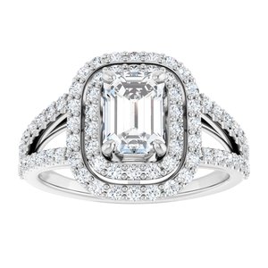 14K White Gold 7x5 mm Emerald Halo-Style Accented Engagement Ring. 122101:516:P