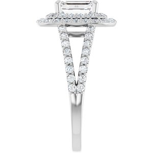 14K White Gold 7x5 mm Emerald Halo-Style Accented Engagement Ring. 122101:516:P