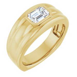 14K Yellow Gold 7x5 mm Emerald Men's Ring. 9810:561:P