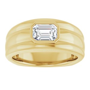 14K Yellow Gold 7x5 mm Emerald Men's Ring. 9810:561:P