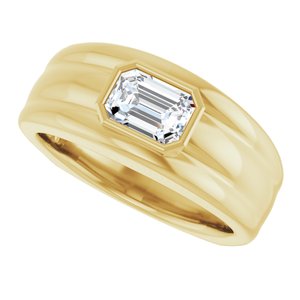 14K Yellow Gold 7x5 mm Emerald Men's Ring. 9810:561:P