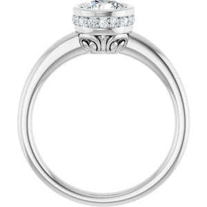 14K White Gold  6 mm Round Bezel-Set Hidden Halo-Style Engagement Ring. 122446:150:P