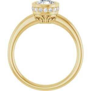 14K Yellow Gold  6 mm Round Bezel-Set Hidden Halo-Style Engagement Ring. 122446:151:P