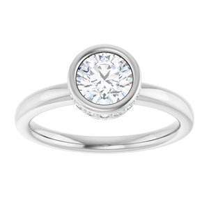 14K White Gold  6 mm Round Bezel-Set Hidden Halo-Style Engagement Ring. 122446:150:P
