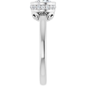 14K White Gold  6 mm Round Bezel-Set Hidden Halo-Style Engagement Ring. 122446:150:P