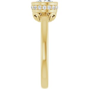 14K Yellow Gold  6 mm Round Bezel-Set Hidden Halo-Style Engagement Ring. 122446:151:P