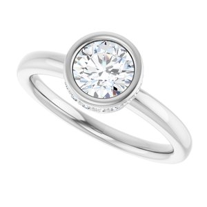 14K White Gold  6 mm Round Bezel-Set Hidden Halo-Style Engagement Ring. 122446:150:P