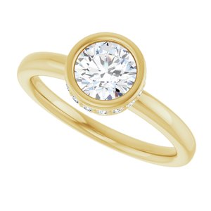 14K Yellow Gold  6 mm Round Bezel-Set Hidden Halo-Style Engagement Ring. 122446:151:P