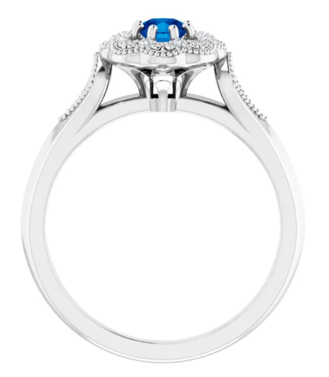 14K White Gold Natural Blue Sapphire & .06 CTW Diamond Ring Vintage-Inspired Halo-Style Ring
