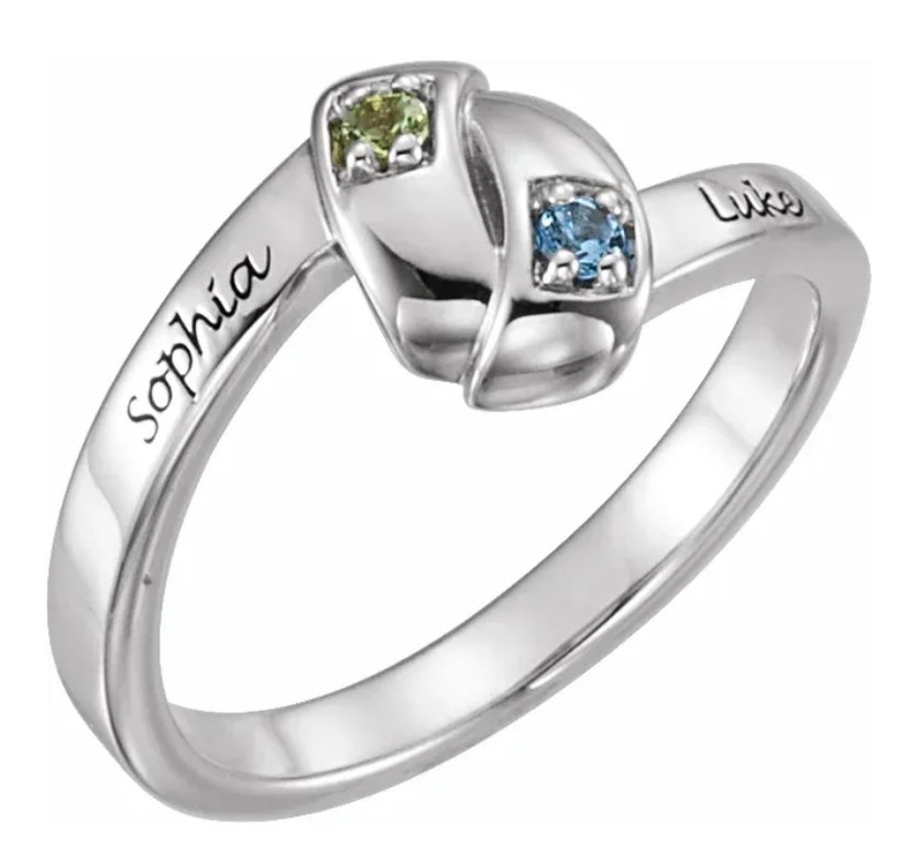 Sterling Silver 2-Stone Family Engravable Ring 71797:115:P