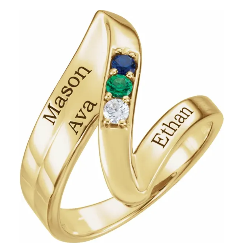 14K Yellow Gold 3-Stone Family Ring Engravable 71829:114:P