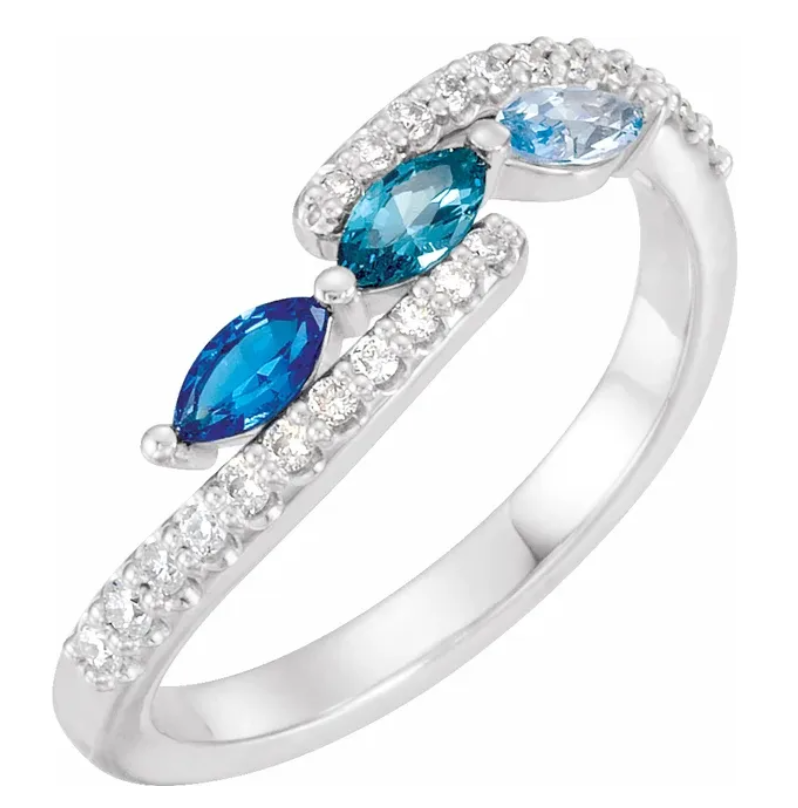 14K White Gold 3-Stone 1/5 CTW Diamond Bypass Family Ring 72027:610:P