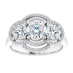 14K White Gold 6 mm Round Three-Stone Halo-Style Engagement Ring. 122354:239:P