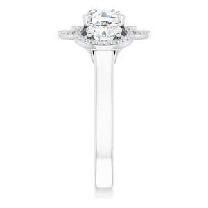 14K White Gold 6 mm Round Three-Stone Halo-Style Engagement Ring. 122354:239:P