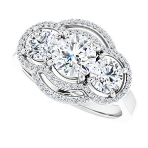 14K White Gold 6 mm Round Three-Stone Halo-Style Engagement Ring. 122354:239:P