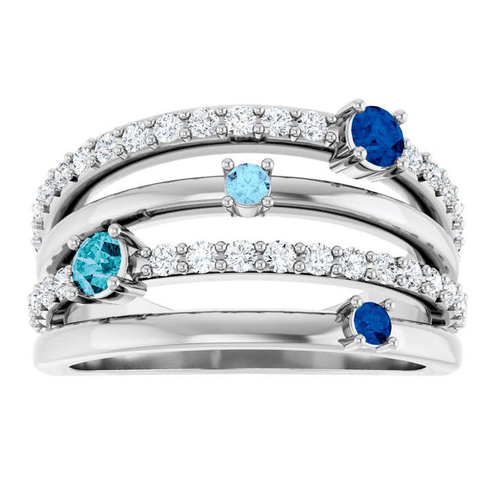 14K White Gold Natural Blue Multi-Gemstone & 1/2 CTW Natural Diamond Ring