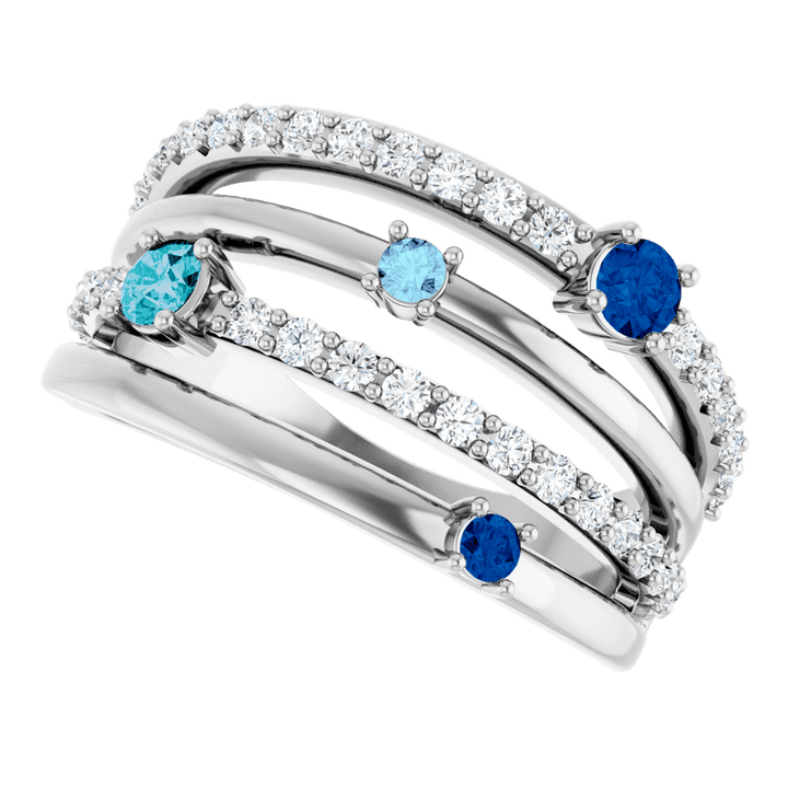 14K White Gold Natural Blue Multi-Gemstone & 1/2 CTW Natural Diamond Ring