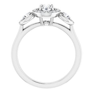 14K White Gold 6x4 mm Oval Three-Stone Halo-Style Engagement Ring. 122548:285:P