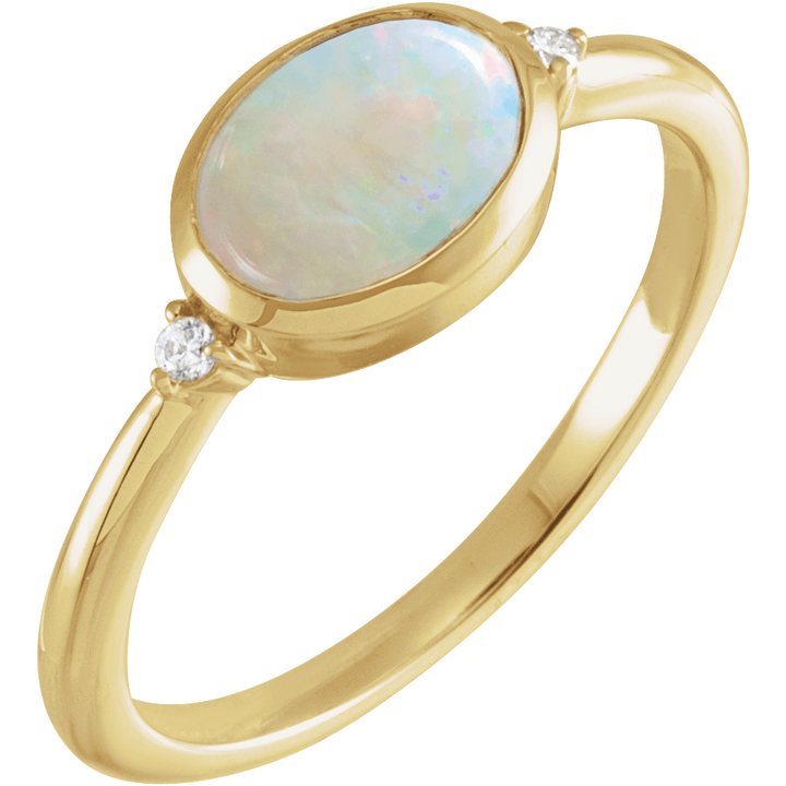 14K Yellow Gold Natural Ethiopian Opal & .03 CTW Diamond Ring