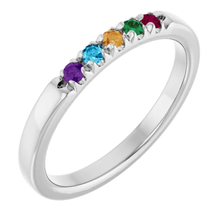 14K White Gold 2 mm Round 3-Stone French-Set Stackable Family Ring 72340:101:P