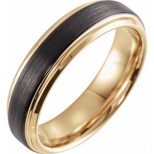 18K Yellow Gold PVD & Black PVD Tungsten 6 mm Beveled Stepped-Edge Comfort-Fit Men's Band. TAR52189:606:P