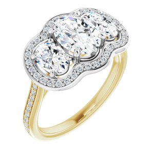 14K Yellow/White Gold 8 x 6 mm Oval Three-Stone Halo-Style Accented Engagement Ring. 122605:818:P