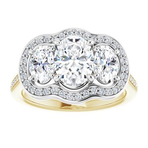14K Yellow/White Gold 8 x 6 mm Oval Three-Stone Halo-Style Accented Engagement Ring. 122605:818:P