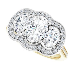 14K Yellow/White Gold 8 x 6 mm Oval Three-Stone Halo-Style Accented Engagement Ring. 122605:818:P